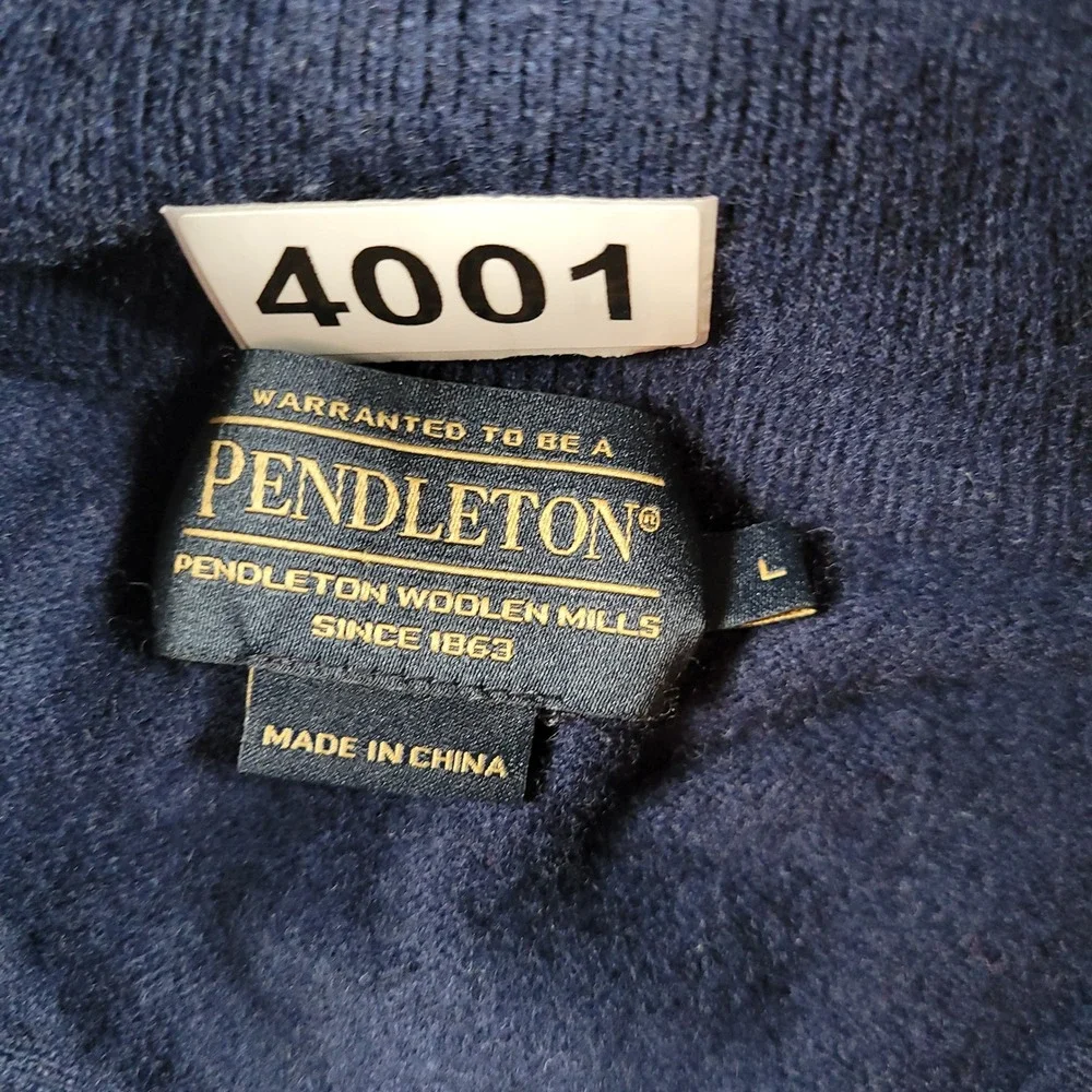 Pendleton Quarter Zip Sweater Mens Large Navy Blue Merino Wool Blend Pullover